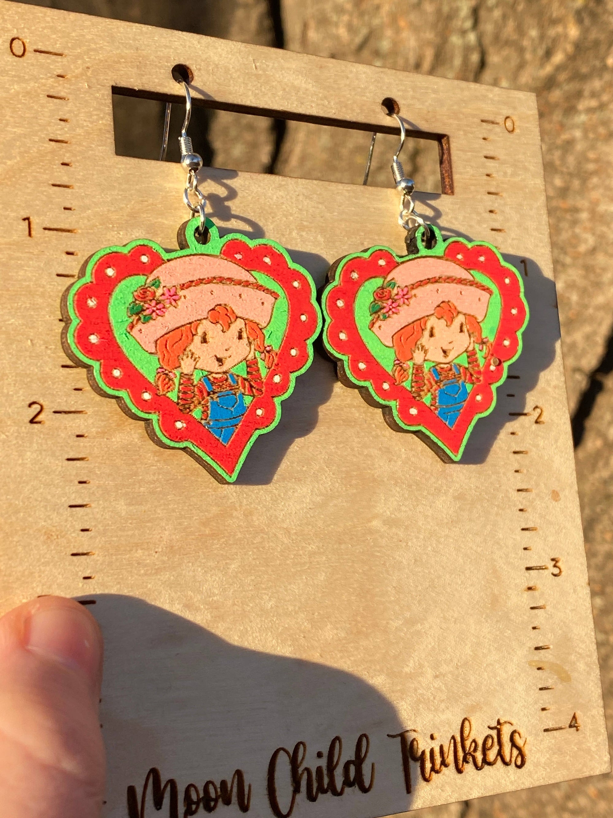 Strawberry Shortcake Hand Painted Wood Dangle Earrings