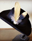 Gold Feather, White Stone & Black Leather Hat Band (Band only) 983h