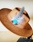 Turquoise Accent Guinea Feather Hat Band + Choice of Hat 986i