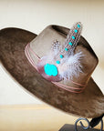 Turquoise Accent Guinea Feather Hat Band + Choice of Hat 986i