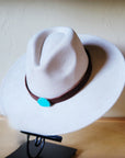 Brown Leather Hat Band w/ Turquoise Slab + Choice of Boho Hat