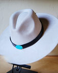 Black Leather Hat Band w/ Turquoise Slab + Choice of Boho Hat