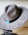Black Leather Hat Band w/ Turquoise Slab + Choice of Boho Hat