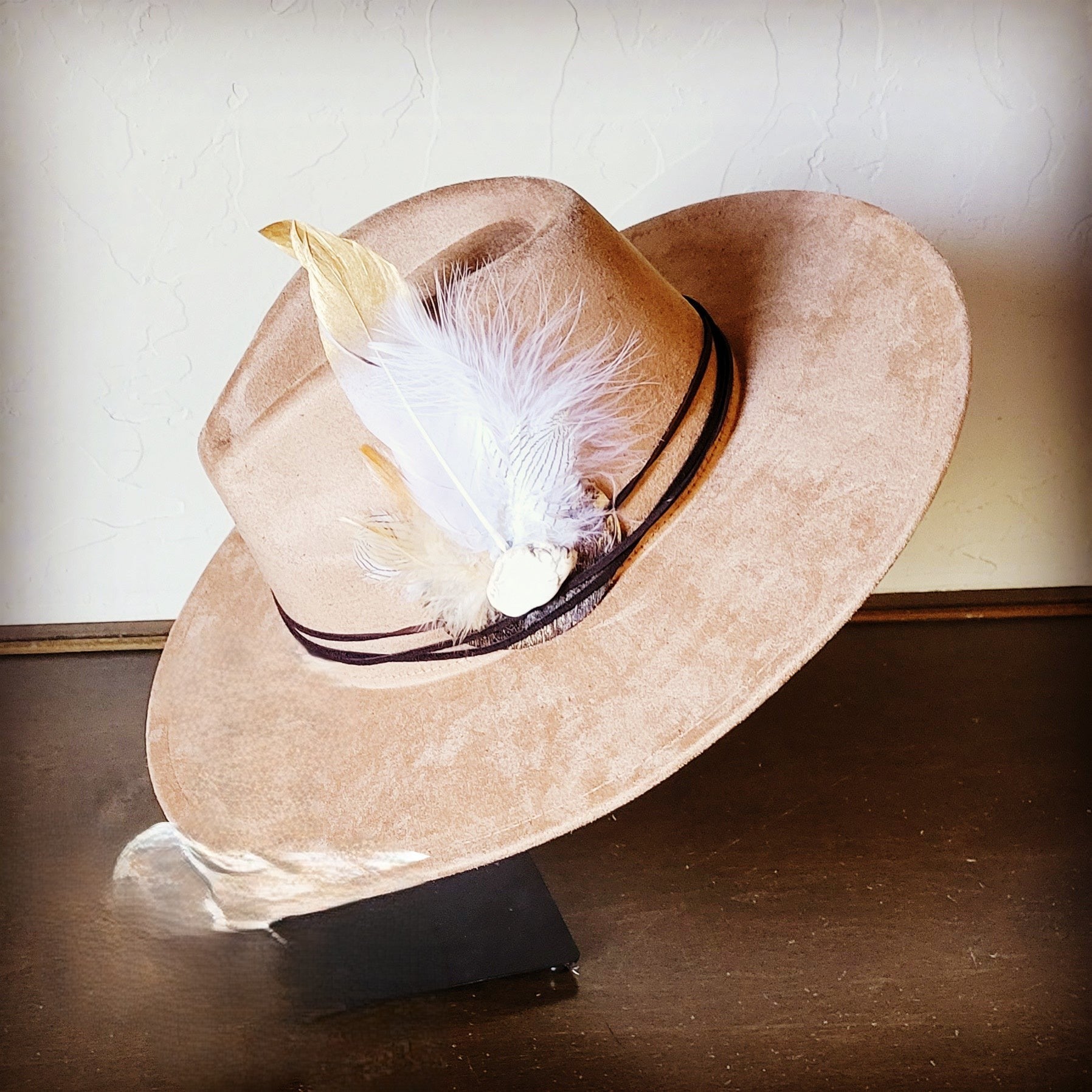 Dark Metallic Feather &amp; Turquoise Slab Hat Band + Choice of Hat 986d
