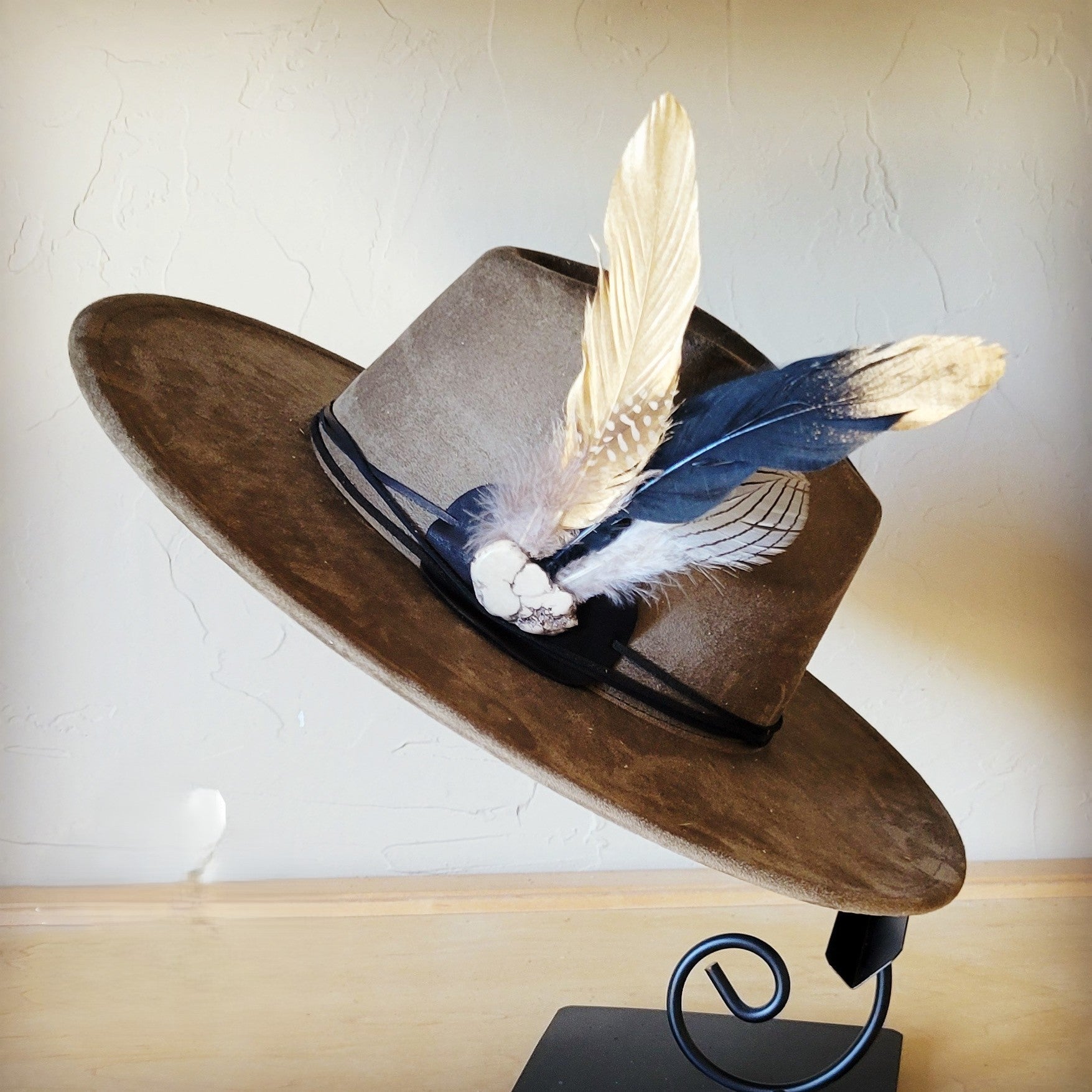 Black Gold Feather &amp; Turquoise Slab Hat Band + Choice of Hat 986b