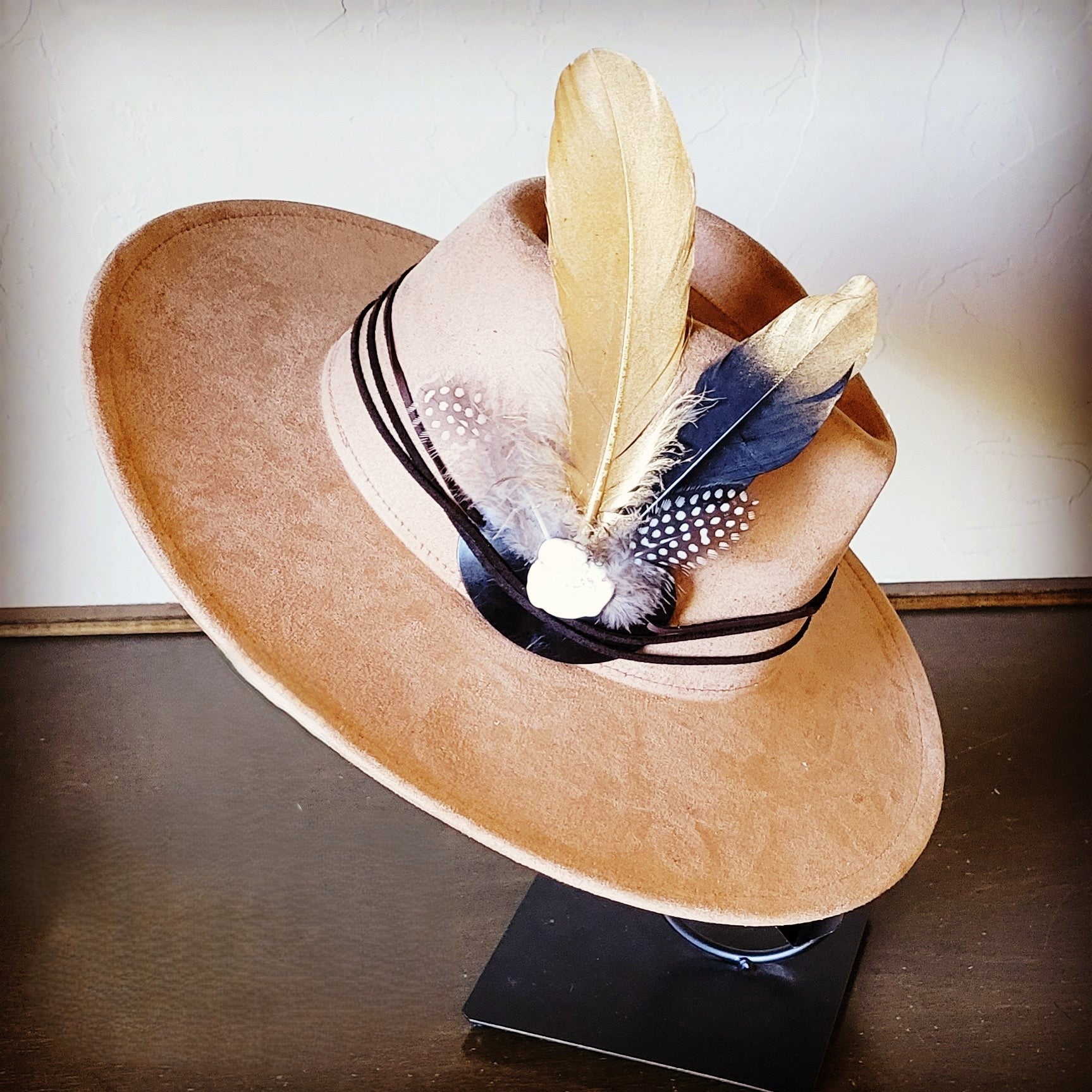 Black Gold Feather &amp; Turquoise Slab Hat Band + Choice of Hat 986b