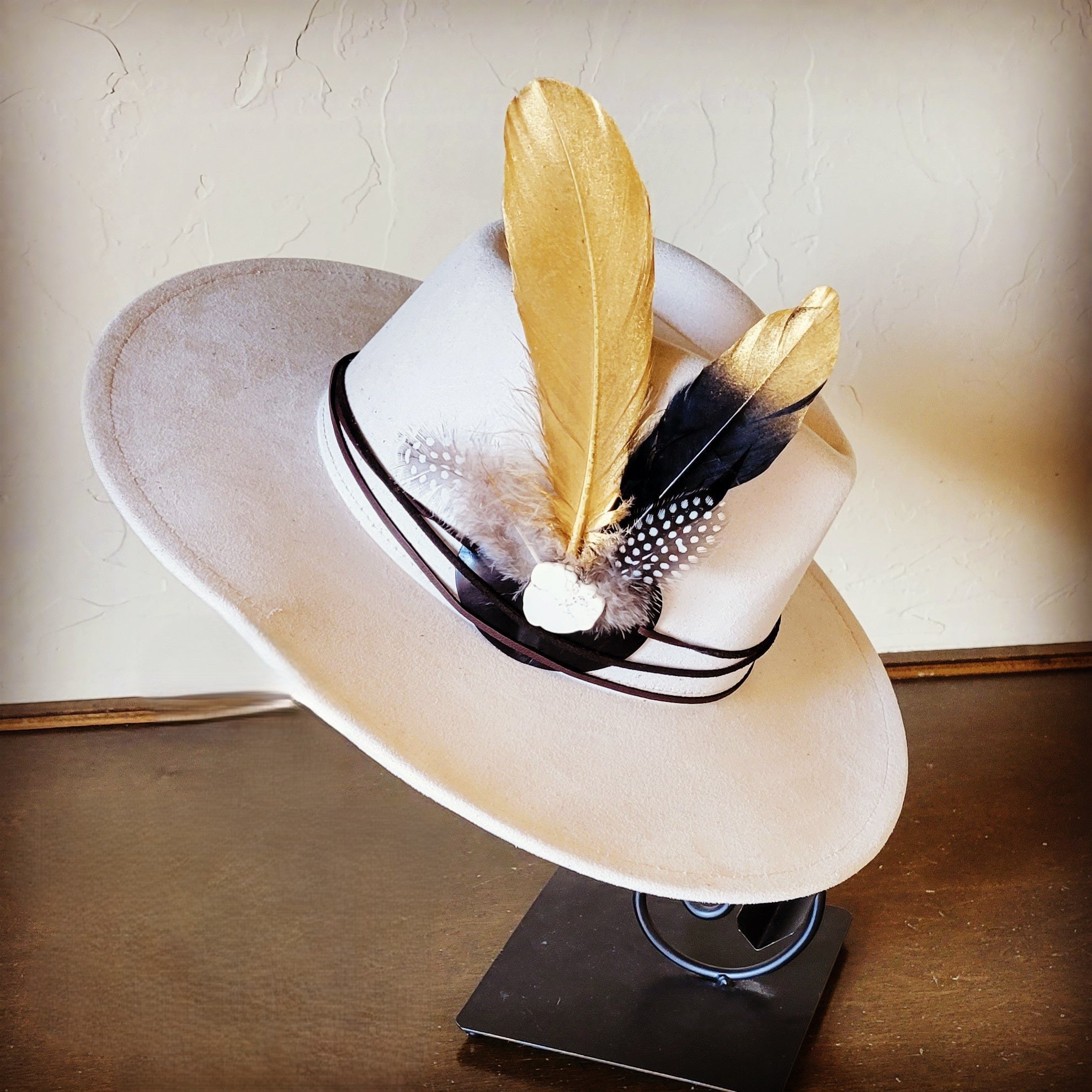 Black Gold Feather &amp; Turquoise Slab Hat Band + Choice of Hat 986b