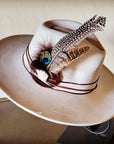Peacock Guinea Feather & Turquoise Slab Hat Band + Choice of Hat 985w