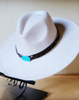 Spotted Hide w/ Turquoise Slab Leather Band + Choice of Boho Hat 985u