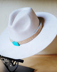 Tan Hide w/ Turquoise Slab Leather Band + Choice of Boho Hat 985t