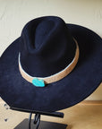 Tan Hide w/ Turquoise Slab Leather Band + Choice of Boho Hat 985t