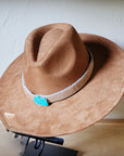 Tan Hide w/ Turquoise Slab Leather Band + Choice of Boho Hat 985t