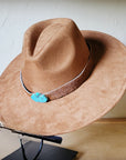 Brown Hide Turquoise Slab Leather Band + Choice of Boho Hat 985s