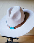 Brown Hide Turquoise Slab Leather Band + Choice of Boho Hat 985s