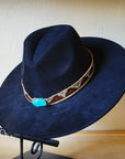 Turquoise Navajo Turq Slab Leather Band + Choice of Boho Hat 985q