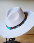Blue Navajo Turquoise Slab Leather Band + Choice of Boho Hat 985p