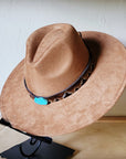 Blue Navajo Turquoise Slab Leather Band + Choice of Boho Hat 985p
