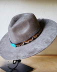Blue Navajo Turquoise Slab Leather Band + Choice of Boho Hat 985p