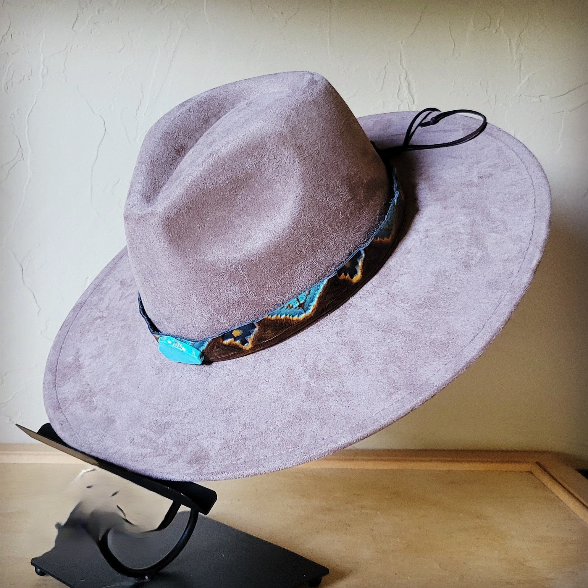 Taupe Boho Western Hat w/ Choice of Leather Band &amp; Turquoise Slab 983w