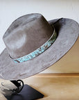 Turquoise Metallic Western Leather Band w/ Choice of Boho Hat 985f