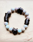 **Frosted Aqua Terra and Wood Stretch Bracelet (808y)