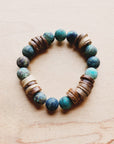 Frosted African Turquoise and Wood Stretch Bracelet (808x)