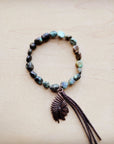 **Natural Turquoise Stretch Bracelet w/ Indian Charm 809u