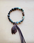 **Natural Turquoise Stretch Bracelet w/ Indian Charm 809u