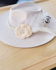 Lace & Pearl Hat Band w/ Silk Flower & Feathers-Ivory (Band Only) 952u