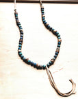 **Frosted African Turquoise Necklace Wood Beads Leather Tassel 257z