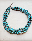 **Triple Strand Blue Turquoise & Copper Collar Necklace 259e