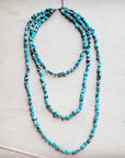 Genuine Blue Turquoise Triple Strand Necklace 259h