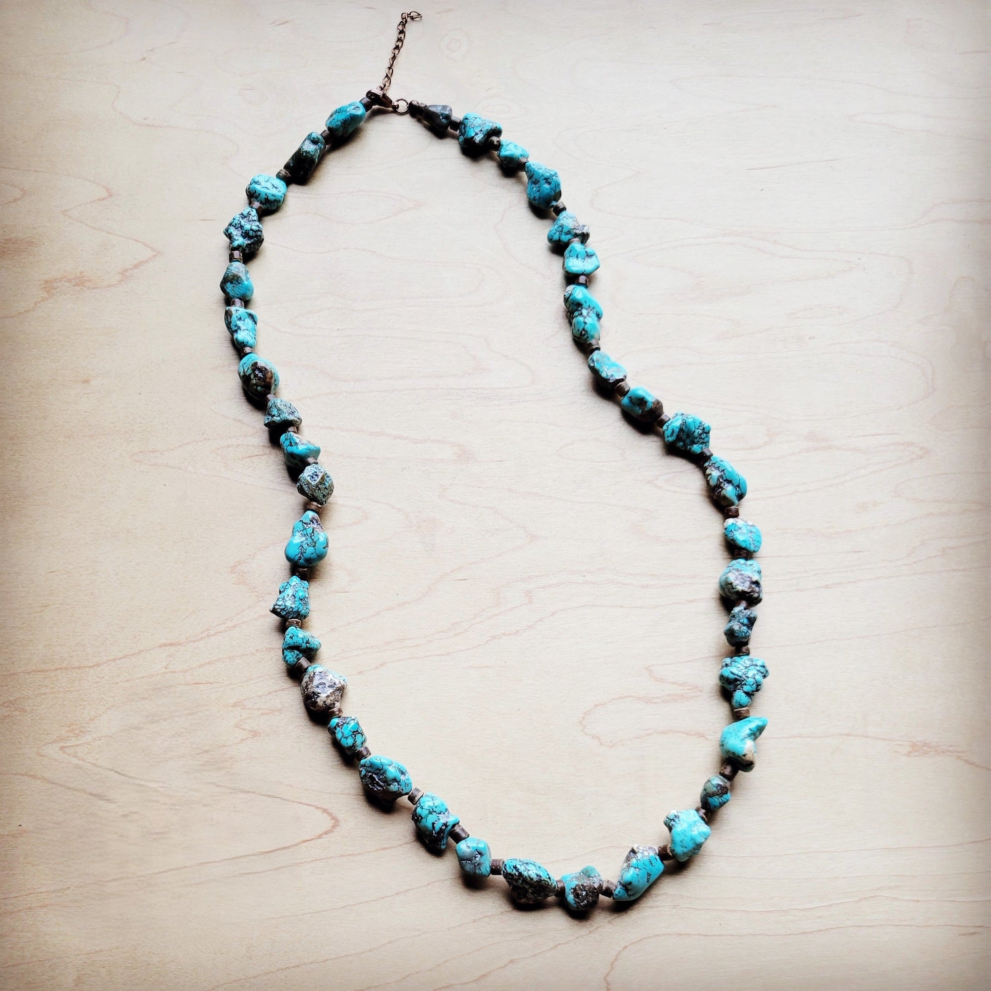 **Long Blue Turquoise and Wood Necklace 259k
