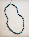 **Long Blue Turquoise and Wood Necklace 259k