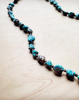 **Long Blue Turquoise and Wood Necklace 259k
