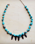 **Blue Turquoise Collar Necklace w/ Feather Pendants 259m