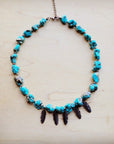 **Blue Turquoise Collar Necklace w/ Feather Pendants 259m