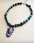 **Natural Turquoise Collar Necklace w/ Indian Head Pendant 259n