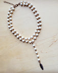 Double Strand Lariat White Turquoise Necklace w/ Copper Feather 259q
