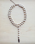 Double Strand Lariat White Turquoise Necklace w/ Copper Feather 259q