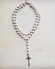 Double Strand Lariat White Turquoise Necklace w/ Cross Pendant 259r