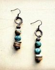 Frosted African Turquoise and Wood Earrings (220d)