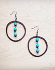 Western Copper Hoop Earrings w/ Blue Turquoise Beads 224f