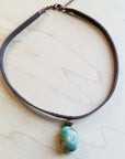 Leather Choker with Genuine Natural Turquoise Accent 242z