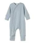 Cotton Baby Zipper Romper With Convertible Cuffs-Blue