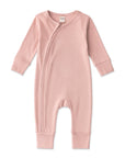 Cotton Baby Zipper Romper With Convertible Cuffs-Soft Coral
