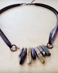 Picasso Jasper Stone Collar Necklace w/ Genuine Leather Cord 261f