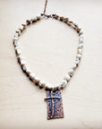 White Turquoise Collar Necklace w/ Copper Cross Pendant 259y