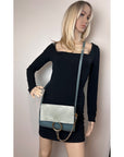 Chloe Faye Chain Suede Leather Gray Blue Crossbody Bag