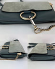 Chloe Faye Chain Suede Leather Gray Blue Crossbody Bag